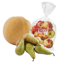 Conference peren schaal à 1 kilo,
Elstar verpakt zak à 1.5 kilo
of galia meloen